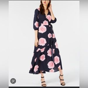 Macy’s Bar III Navy Blue Floral Wrap Dress Medium